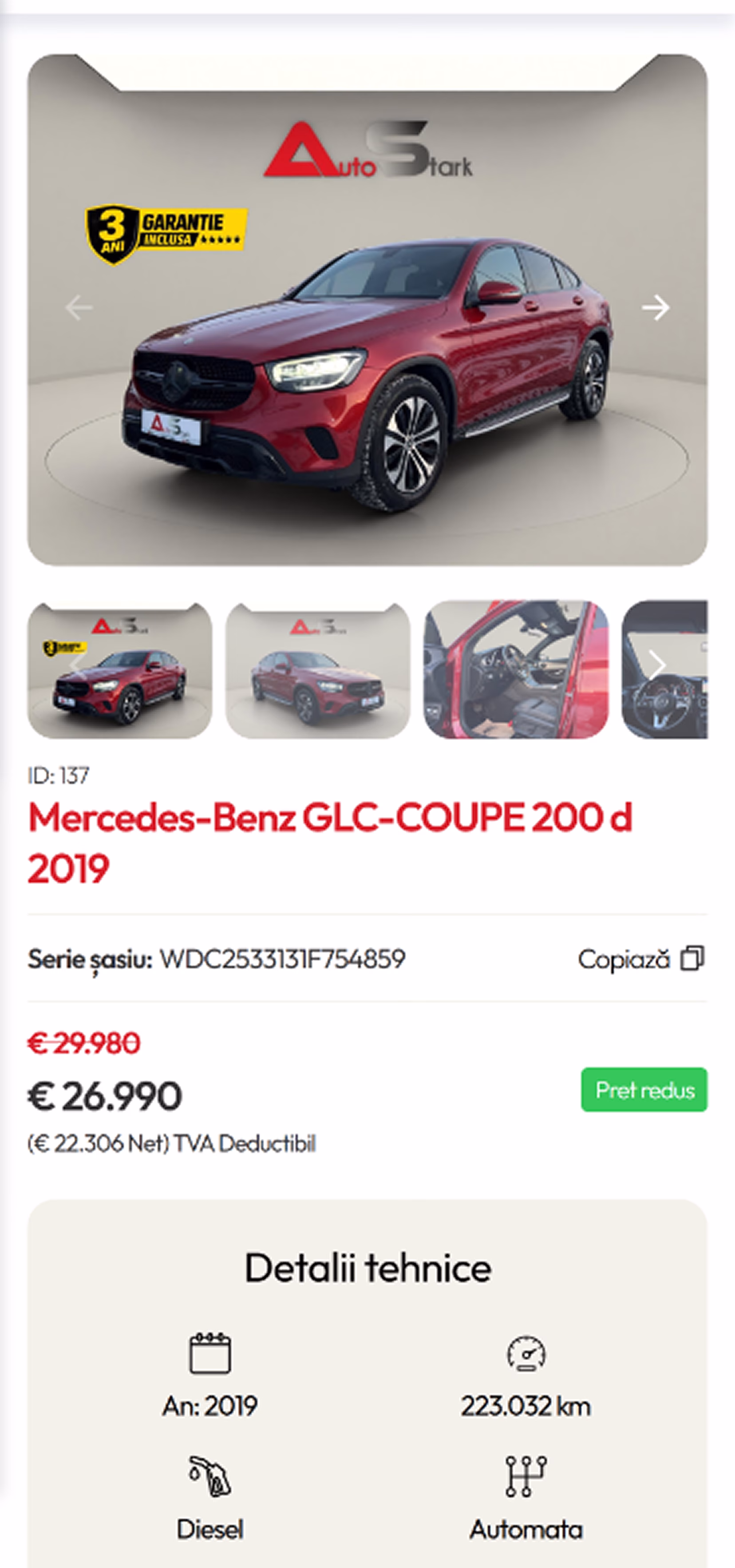 Vehicle detail page on mobile