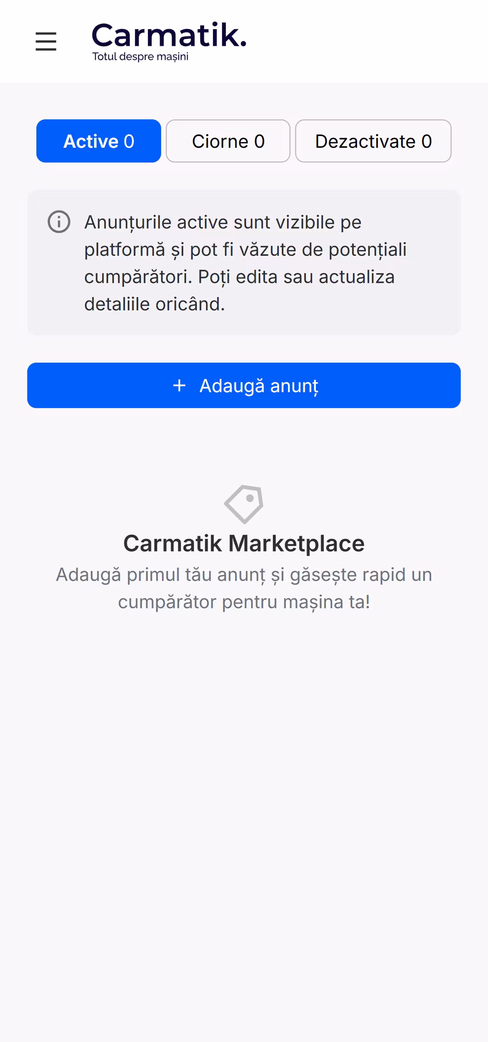 The my-listings dashboard on mobile
