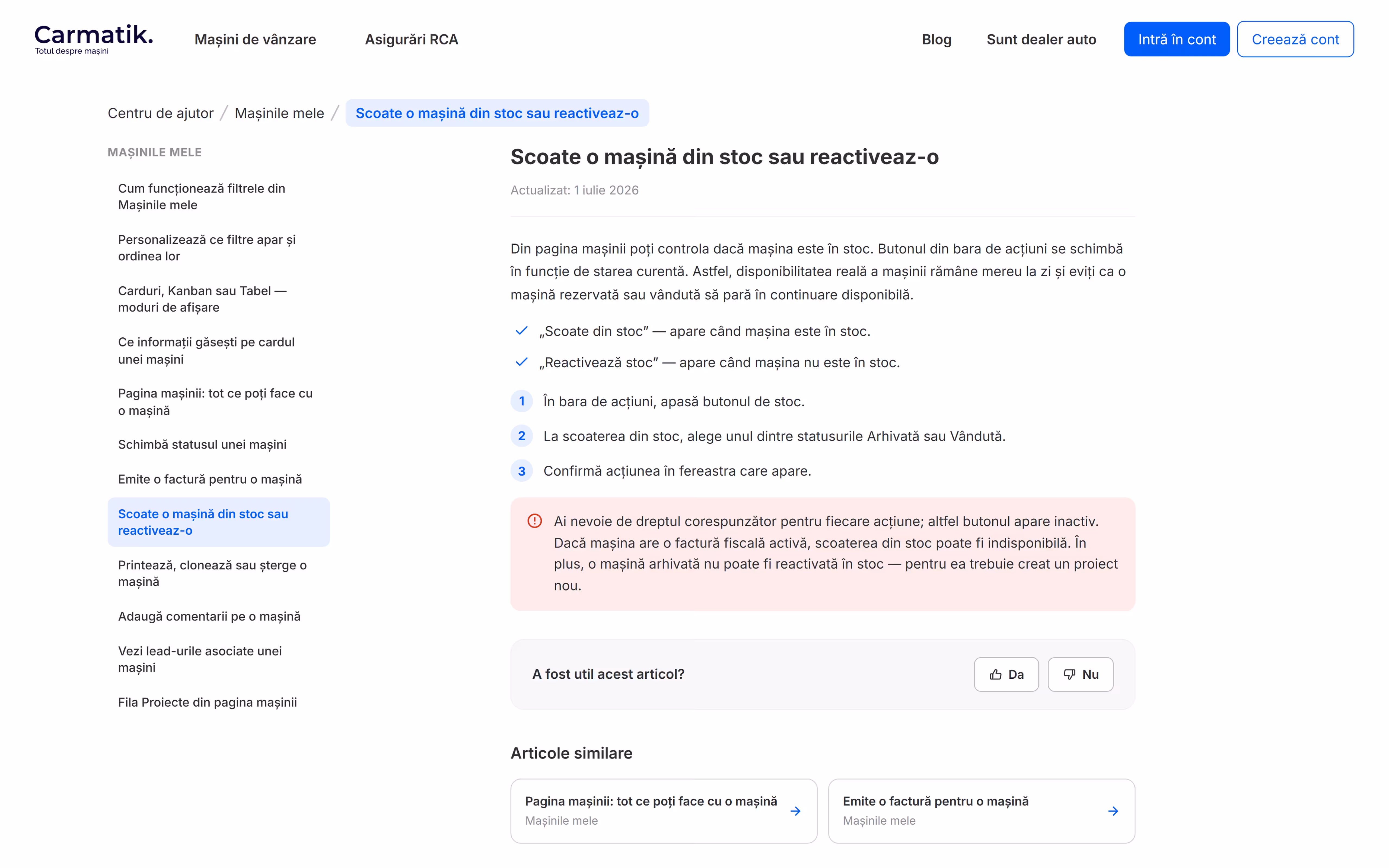 A help center article page with numbered steps and callouts