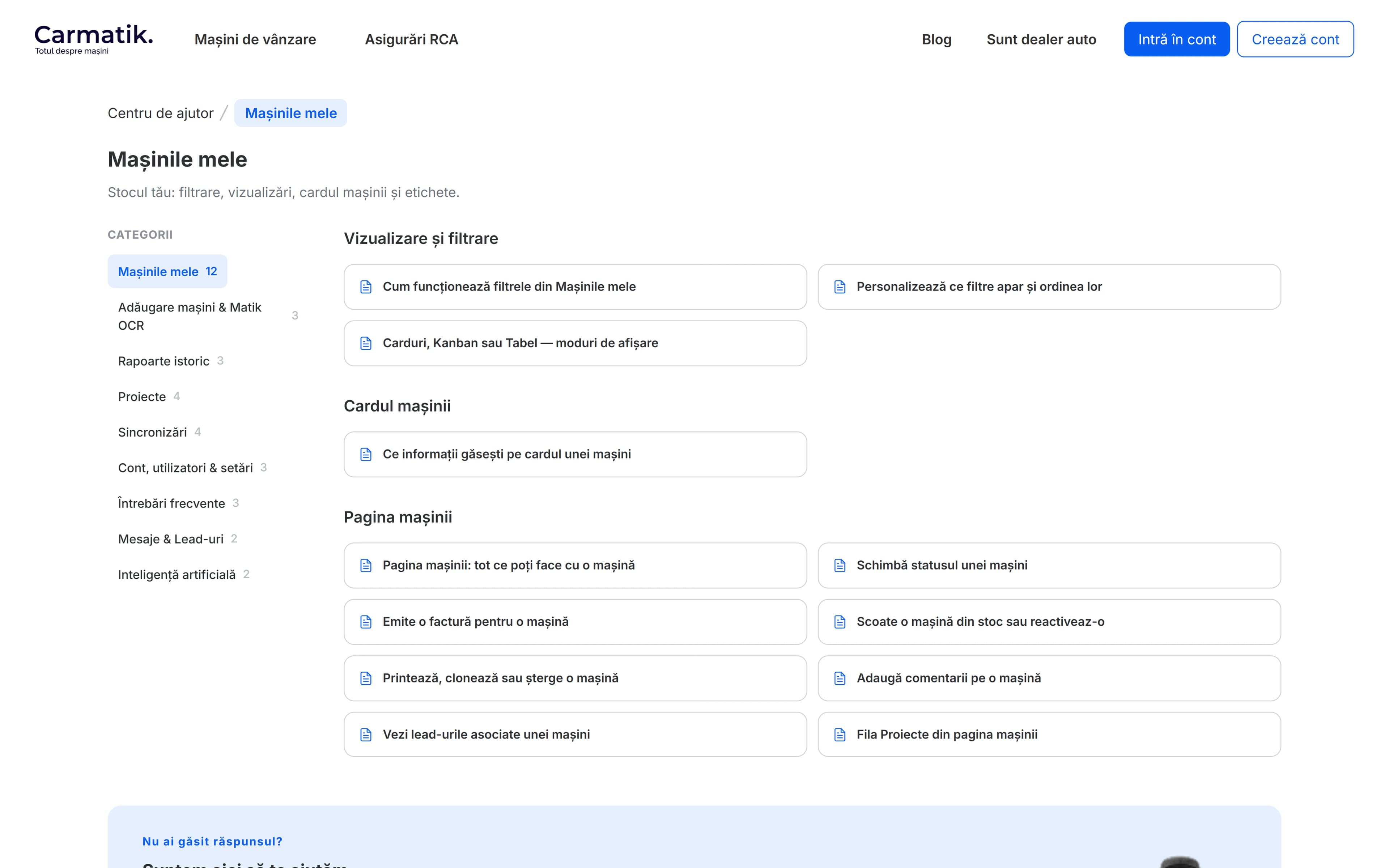 A help center category page listing its articles