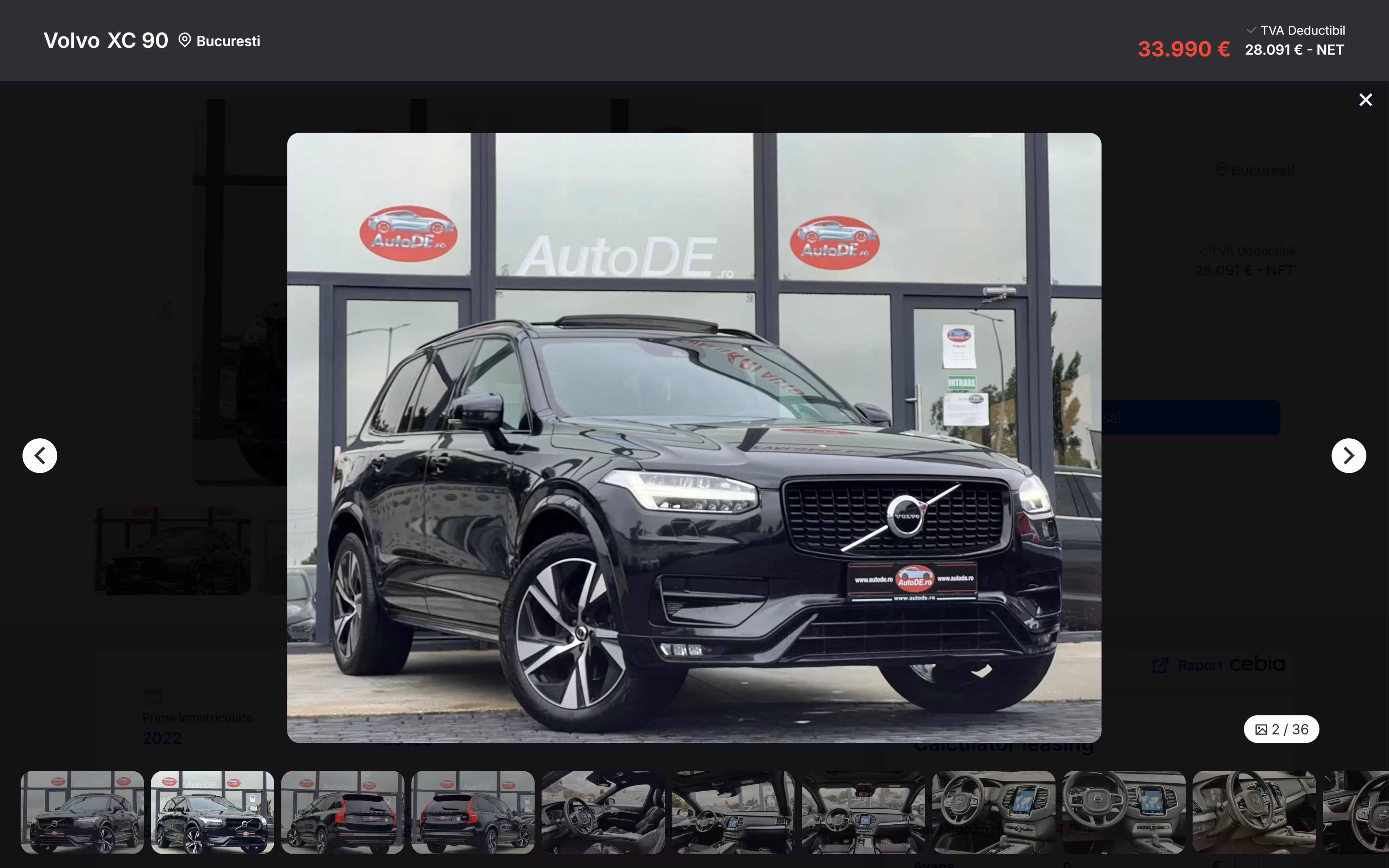 Full-screen lightbox over the vehicle page gallery
