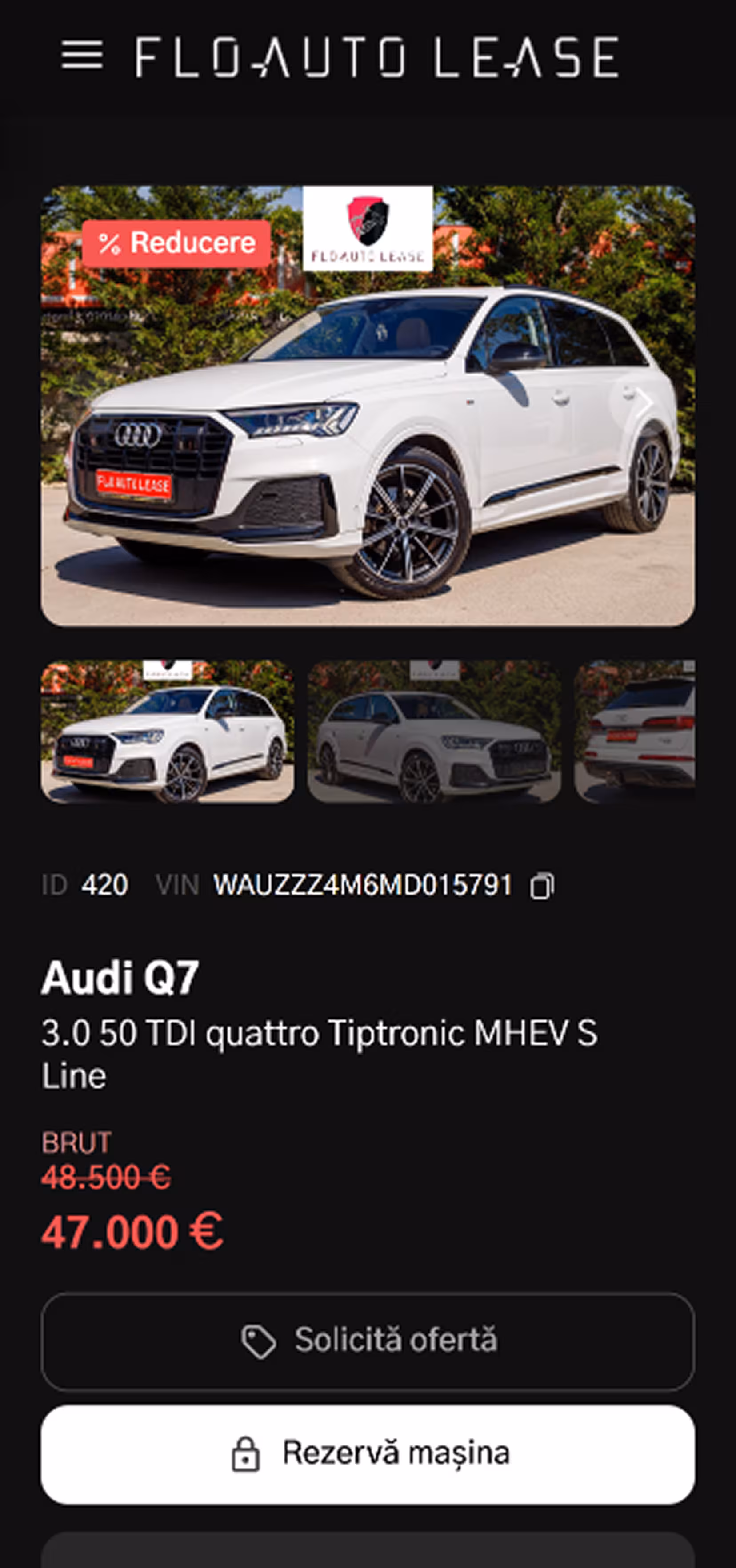 Vehicle detail page on mobile