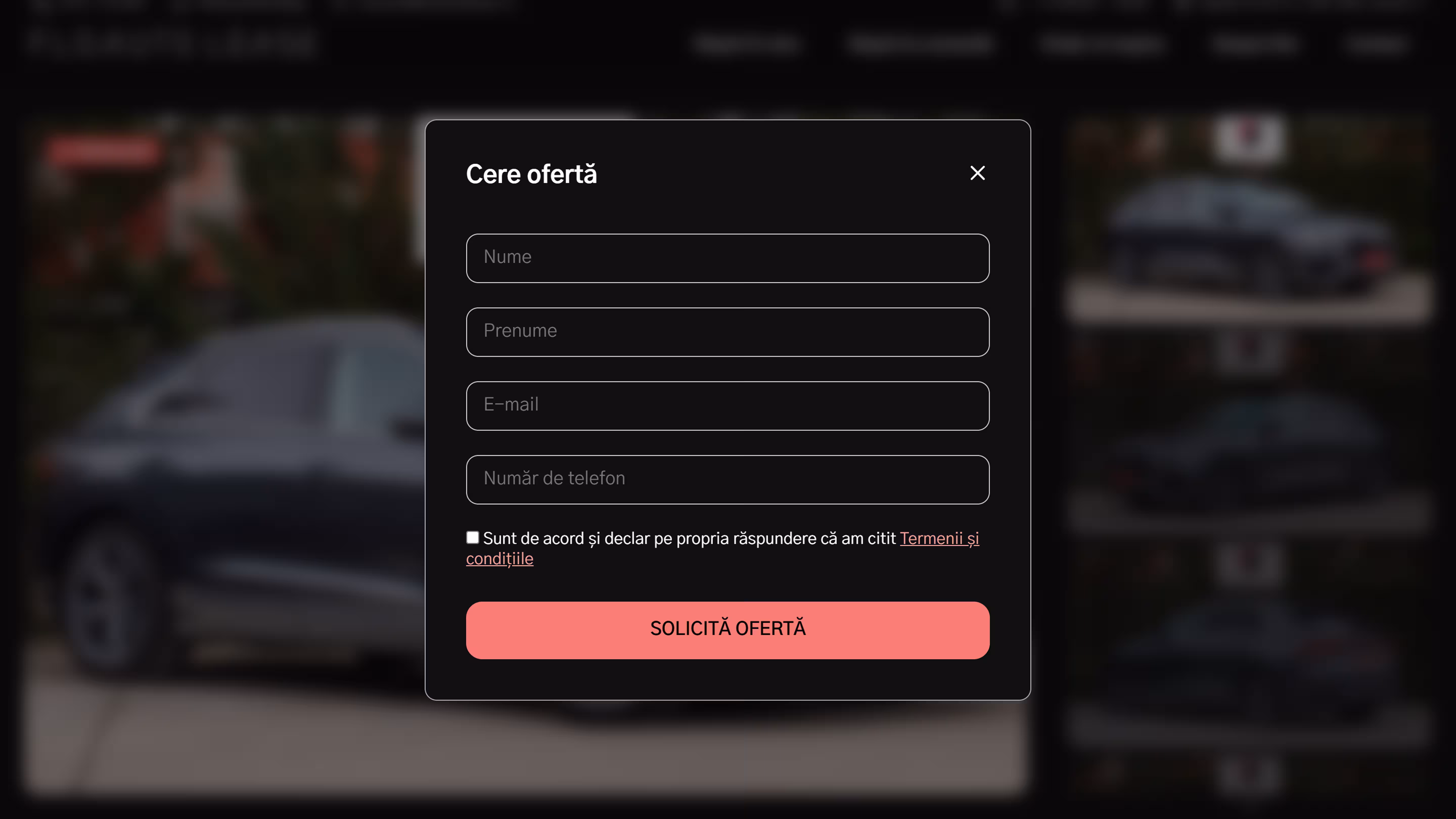 Request-an-offer modal on a vehicle page