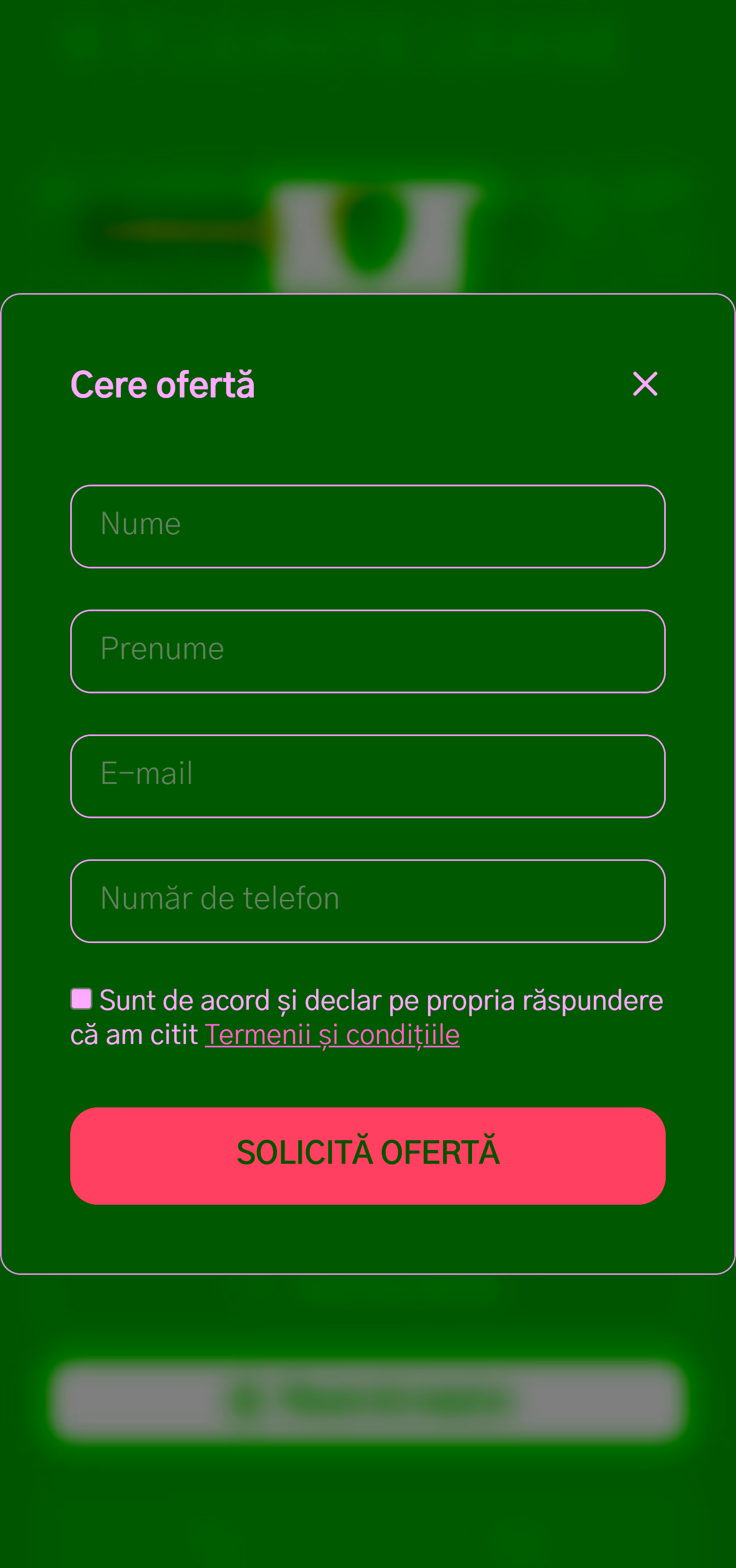 Request-an-offer modal on mobile