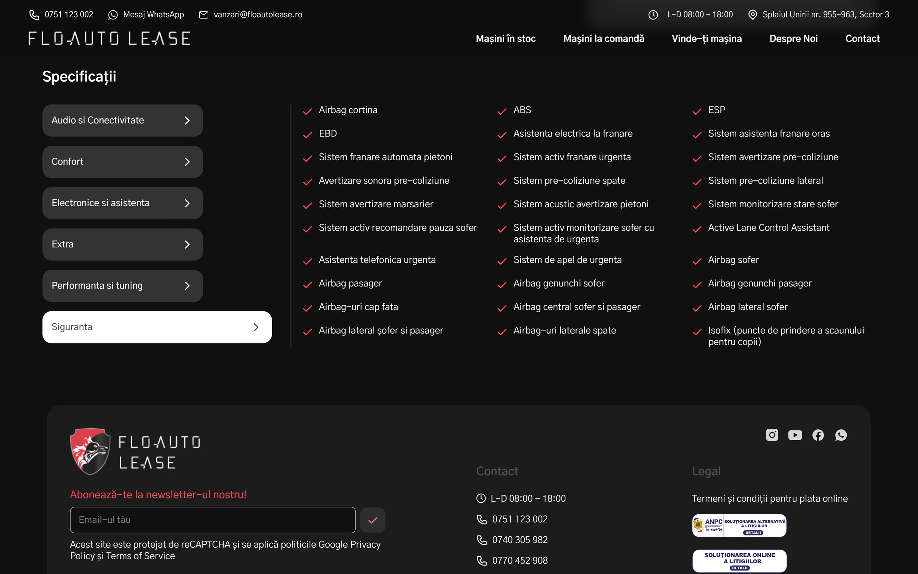 Vehicle specifications grid on a vehicle page