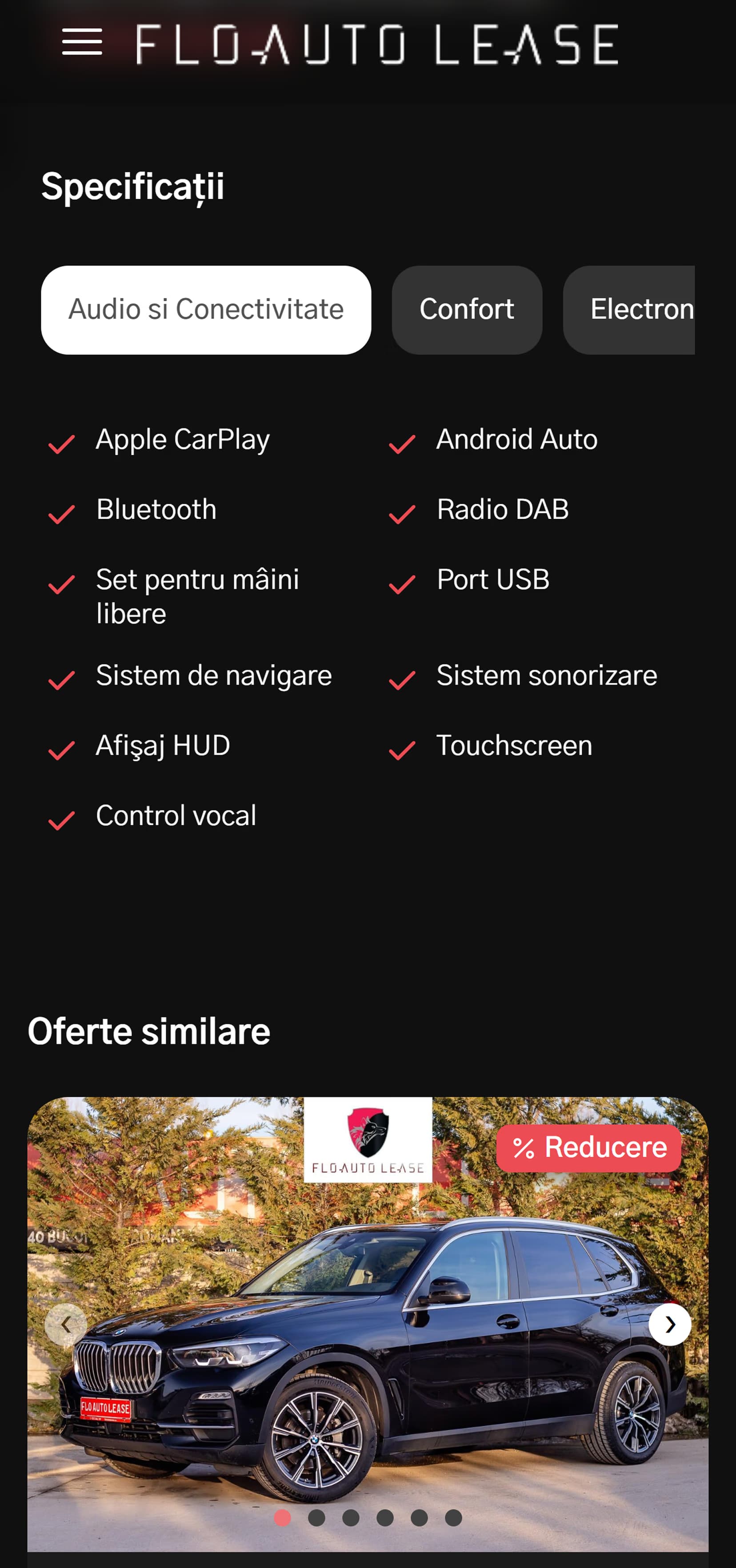 Vehicle specifications on mobile