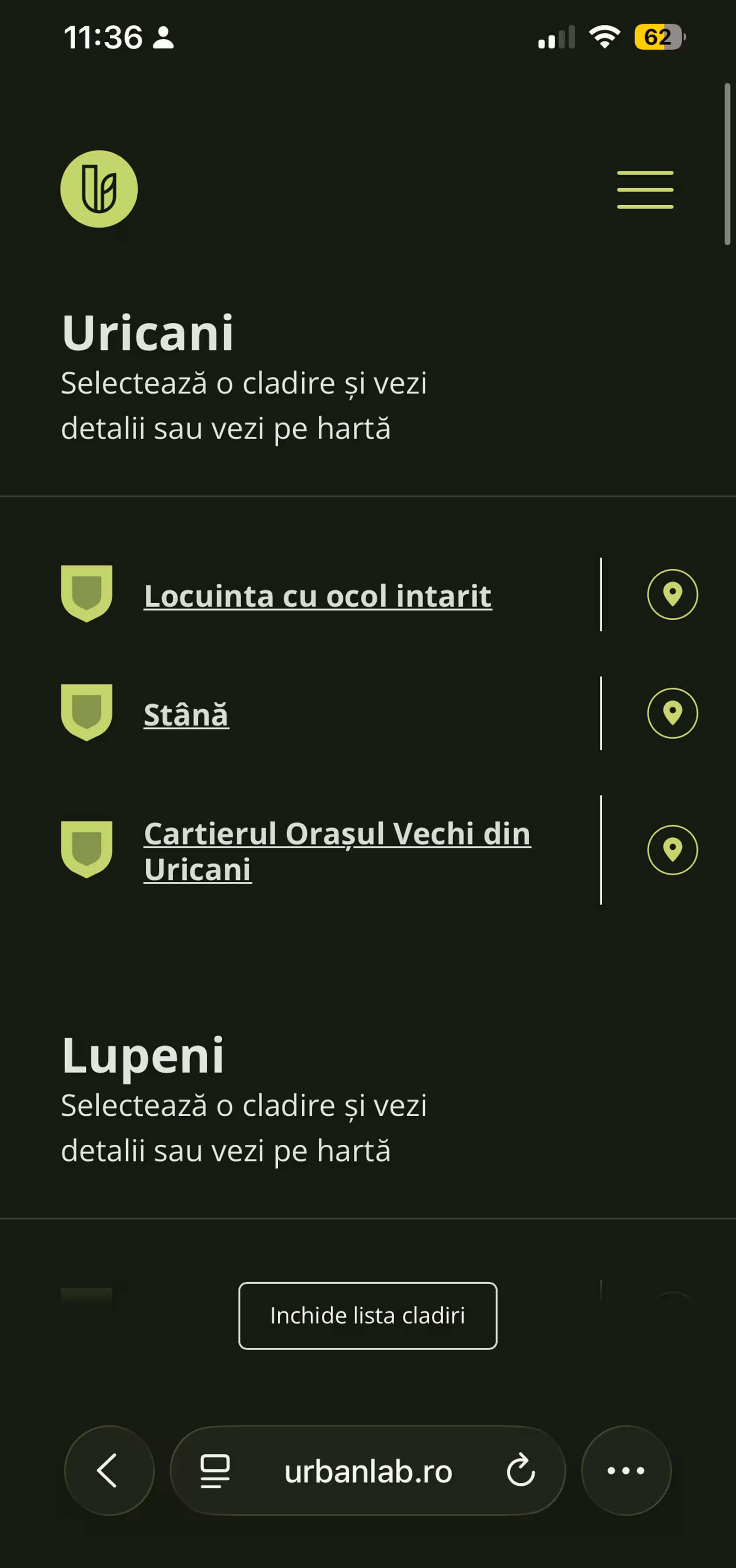 The city filter open as a bottom sheet on mobile