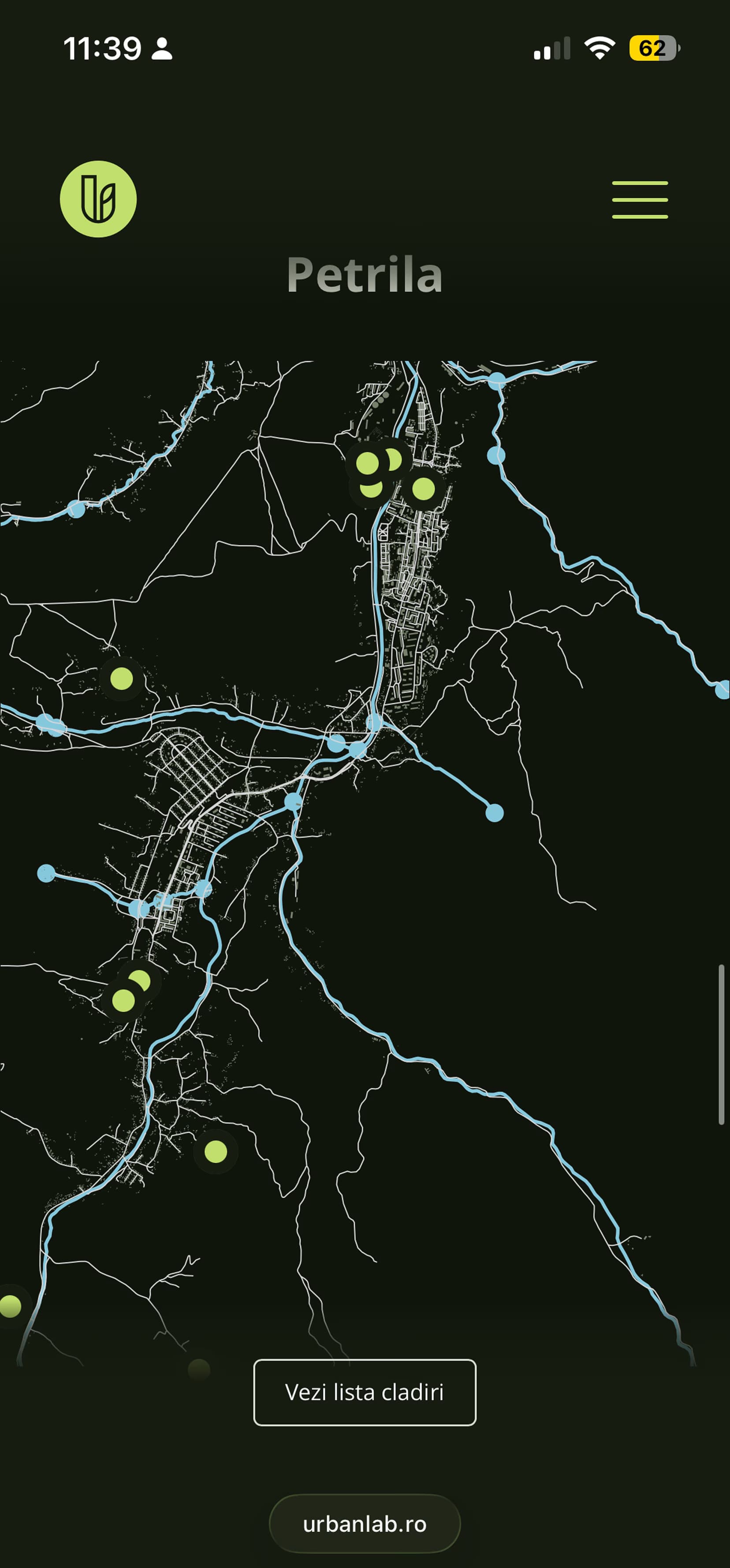 The map with all pins on mobile